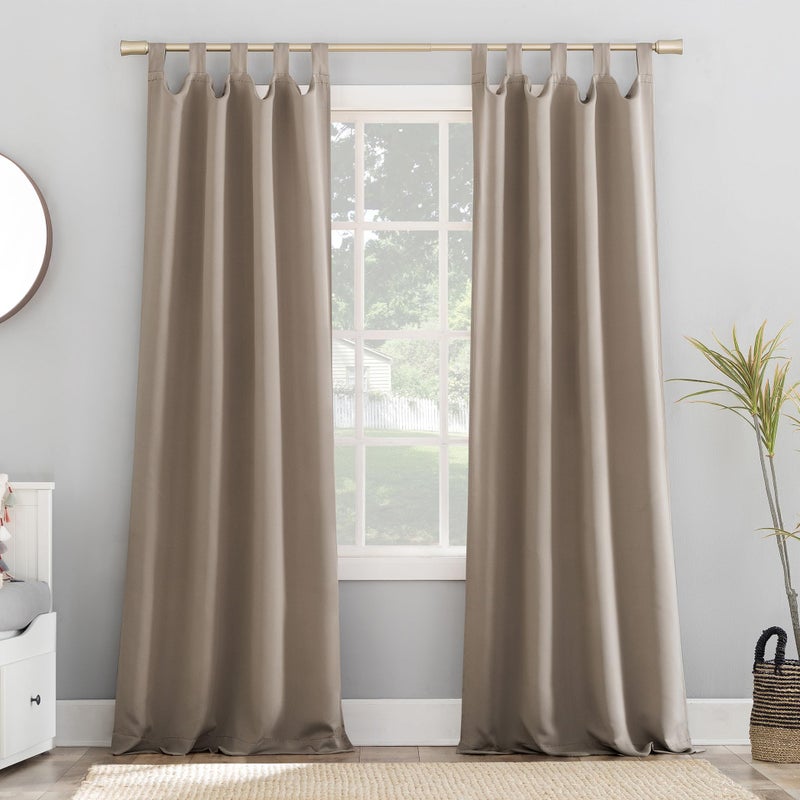 Sun Zero Easton Energy Saving Blackout Tab Top Curtain Panel, 40" x 95", Stone - Image 1